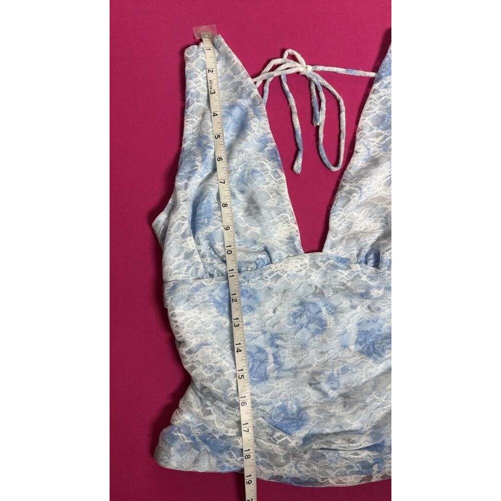 Wild Fable Lace Floral Tank Top – Blue White Tie‑Back Satin Ruched Size S - Picture 4 of 5